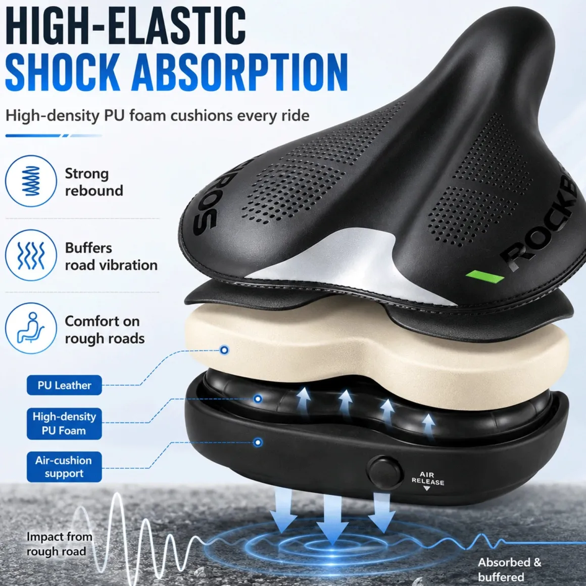 Adjustable Air Cushion Bike Saddle Wide Comfort Shock Absorbing Seat
