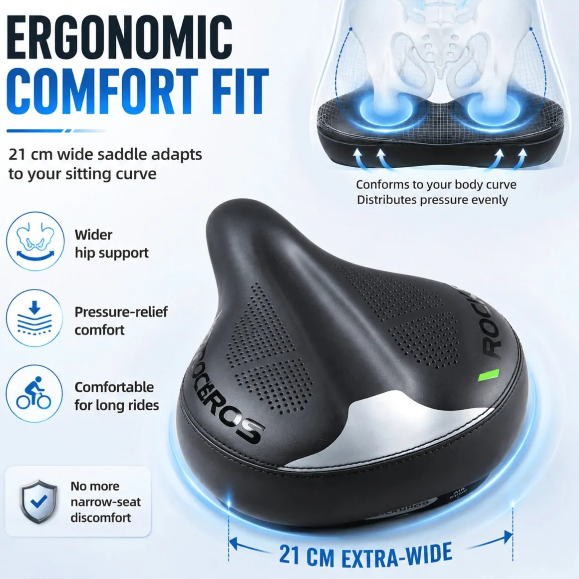 Adjustable Air Cushion Bike Saddle Wide Comfort Shock Absorbing Seat
