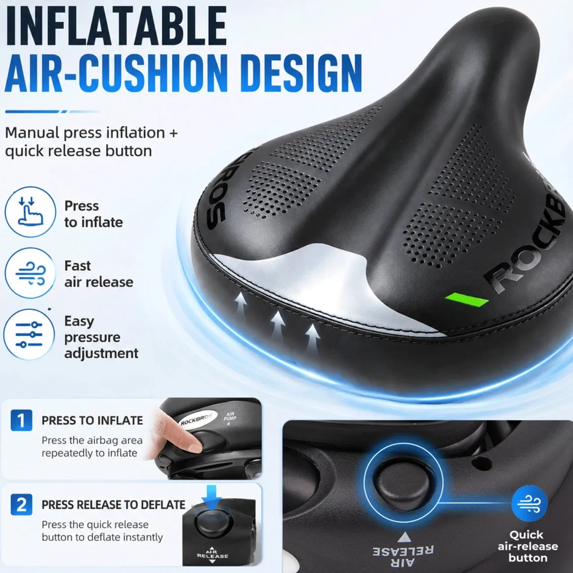 Adjustable Air Cushion Bike Saddle Wide Comfort Shock Absorbing Seat