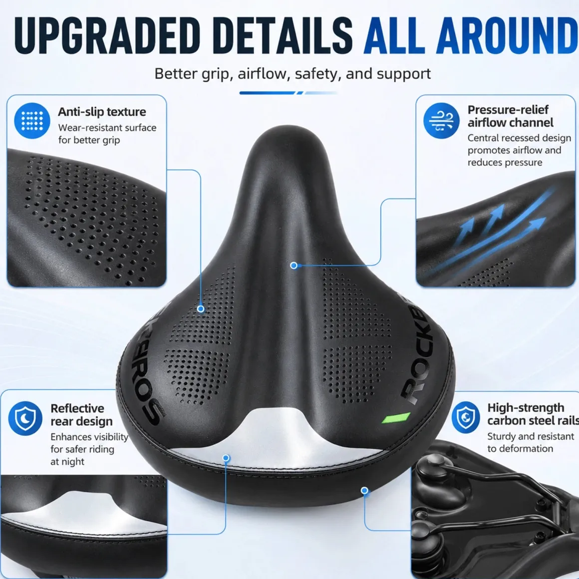 Adjustable Air Cushion Bike Saddle Wide Comfort Shock Absorbing Seat