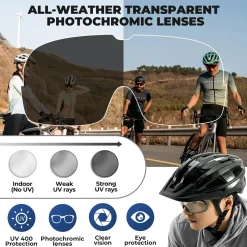 Bike Helmet with Photochromic Visor USB Rechargeable Tail Light