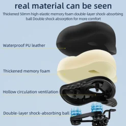 Bike Seat Memory Foam Bike Saddle Comfortable Waterproof for Leisure