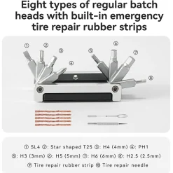 Bike Tool 8 in 1 Alloy Repair Kit with Tire Repair Strips