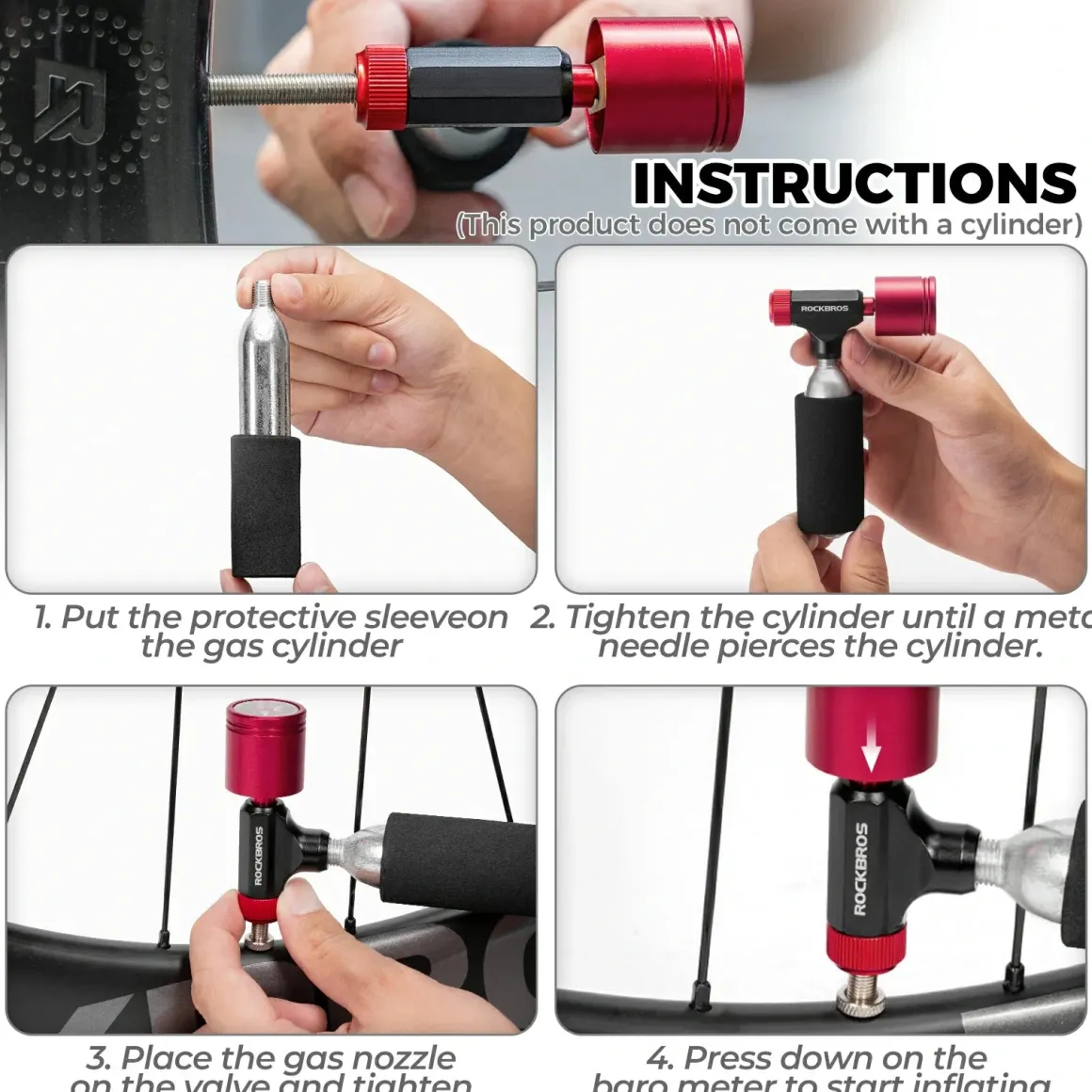 CO2 Bike Tire Inflator with Pressure Gauge for Presta & Schrader Valves
