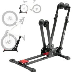 2-in-1 Adjustable Bike Stand Foldable Floor Vertical Rack Sturdy Carbon Steel for 24"-27.5" Wheels