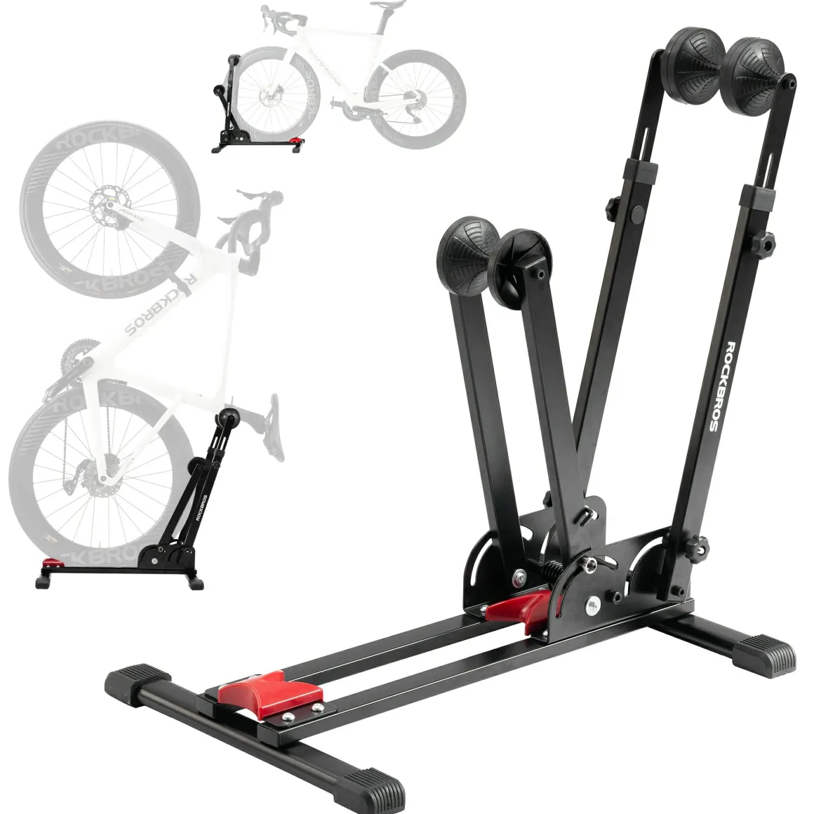 2-in-1 Adjustable Bike Stand Foldable Floor Vertical Rack Sturdy Carbon Steel for 24"-27.5" Wheels