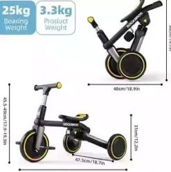 Kids 3 in 1 Tricycle Adjustable Seat Removable Pedals Toddler Ride On Bike