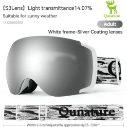 Qunature Anti-Fog Ski Goggles UV400 Protection Double-Layer Lenses for Clear View