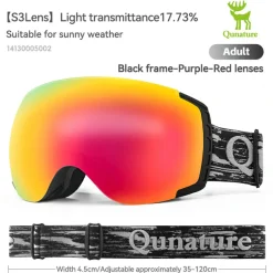 Qunature Anti-Fog Ski Goggles UV400 Protection Double-Layer Lenses for Clear View