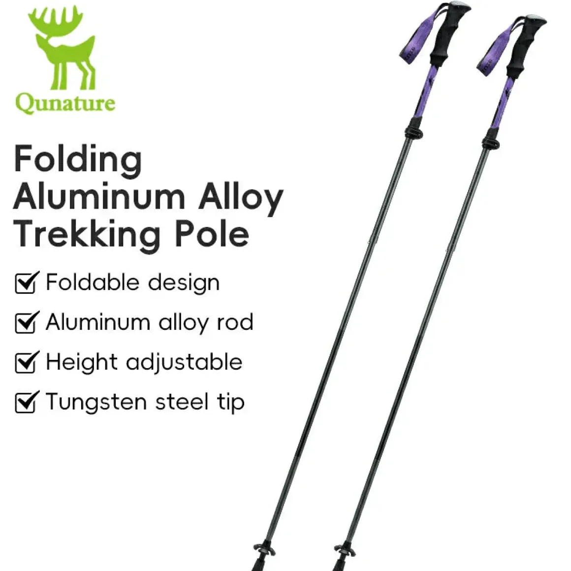 Qunature Foldable Lightweight Aluminum Trekking Pole with Adjustable Height and Grip