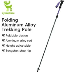 Qunature Foldable Lightweight Aluminum Trekking Pole with Adjustable Height and Grip
