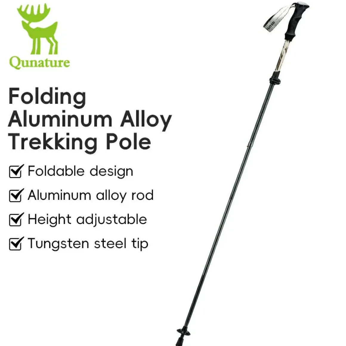 Qunature Foldable Lightweight Aluminum Trekking Pole with Adjustable Height and Grip