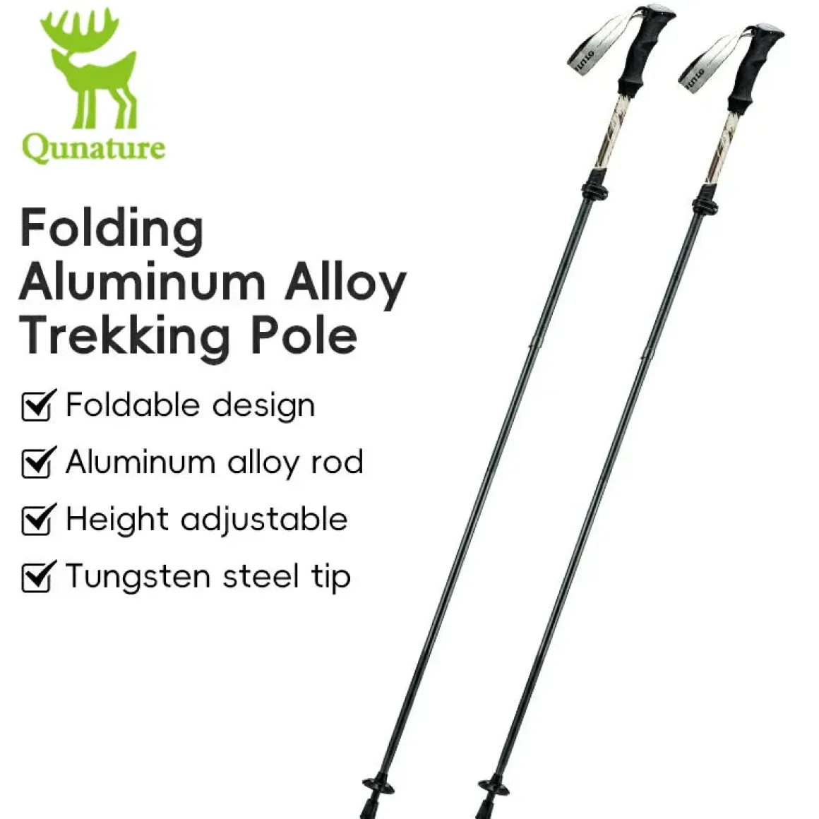 Qunature Foldable Lightweight Aluminum Trekking Pole with Adjustable Height and Grip