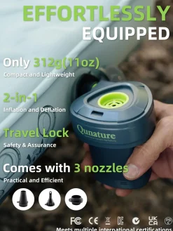 Qunature 5KPa Rechargeable Electric Air Pump with 3 Nozzles