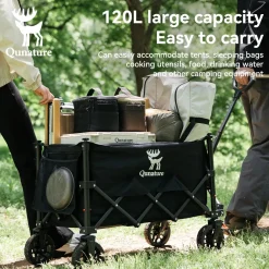Qunature 220lbs Foldable Utility Wagon Cart with 360° Swivel Wheels