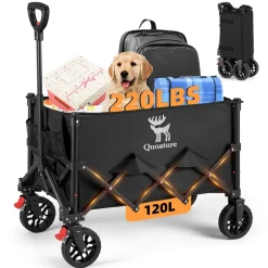 Qunature 220lbs Foldable Utility Wagon Cart with 360° Swivel Wheels