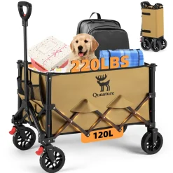 Qunature 220lbs Foldable Utility Wagon Cart with 360° Swivel Wheels