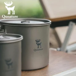 Qunature 1100ml Pure Titanium Camping Cup with Foldable Handle Lightweight
