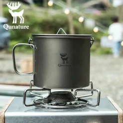 Qunature 1100ml Pure Titanium Camping Cup with Foldable Handle Lightweight