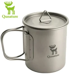Qunature Pure Titanium Folding Mug Lightweight Durable with Lid for Outdoor Camping
