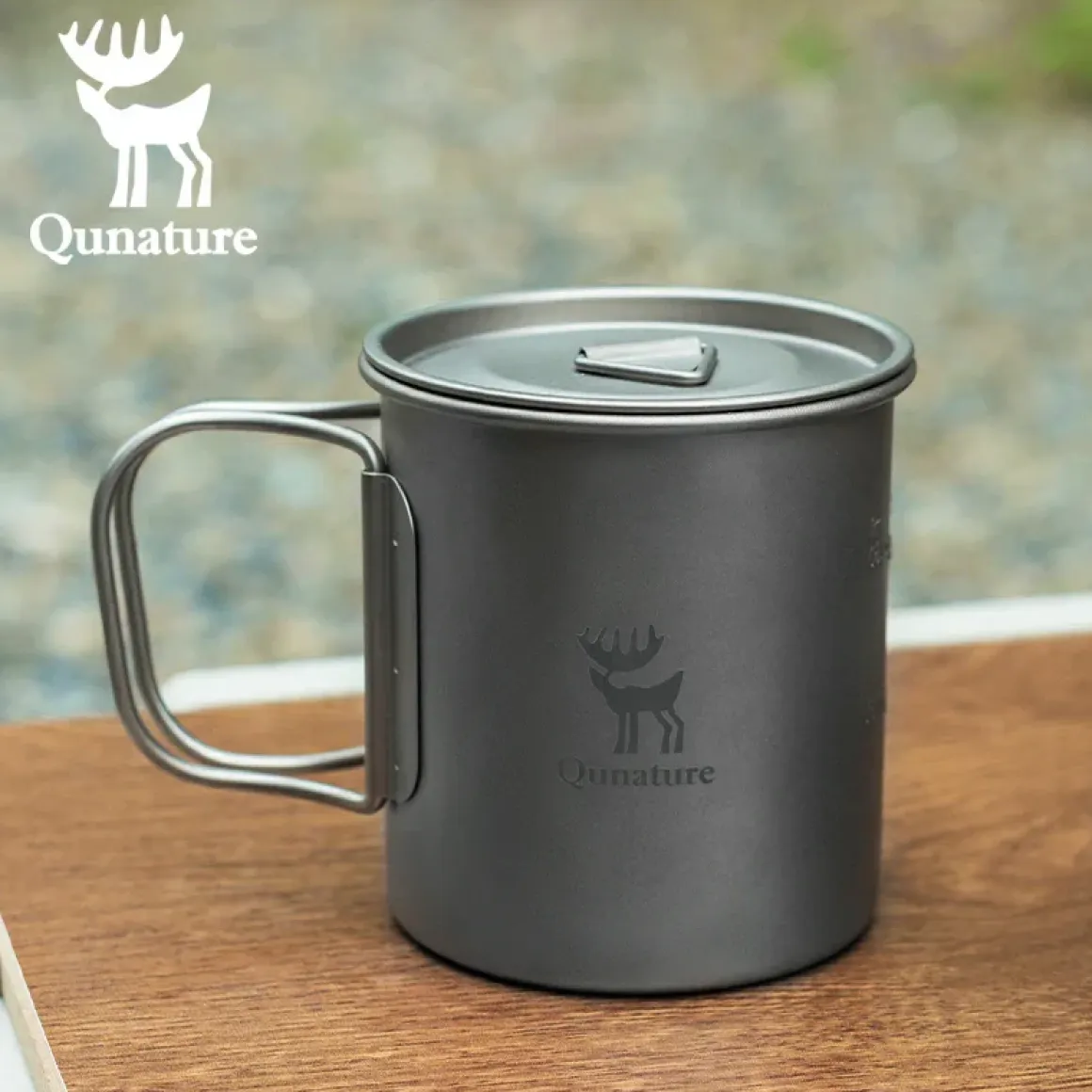 Qunature Pure Titanium Folding Mug Lightweight Durable with Lid for Outdoor Camping