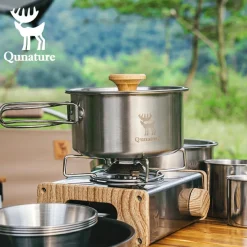 Qunature 304 Stainless Steel 5-Piece Camping Cookware Set with Teflon Coating