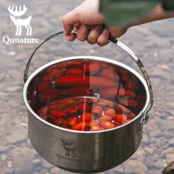 Qunature 304 Stainless Steel 5-Piece Camping Cookware Set with Teflon Coating