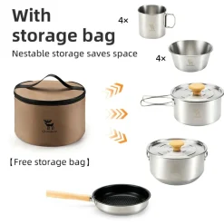 Qunature 304 Stainless Steel 5-Piece Camping Cookware Set with Teflon Coating