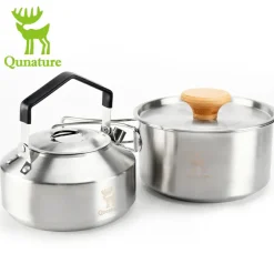 Qunature Stainless Steel Tea Set with Foldable Pot and Kettle for Outdoor Adventures