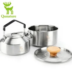 Qunature Stainless Steel Tea Set with Foldable Pot and Kettle for Outdoor Adventures
