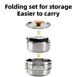 Qunature Stainless Steel Tea Set with Foldable Pot and Kettle for Outdoor Adventures