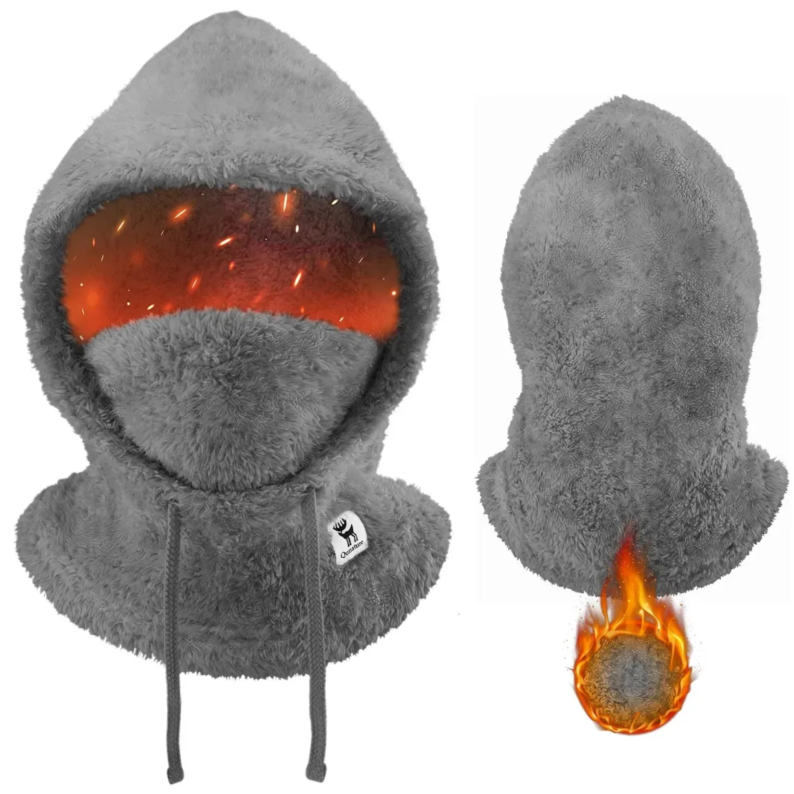 Qunature Thermal Fleece Helmet Liner – Windproof Balaclava Hood for Skiing and Winter Sports
