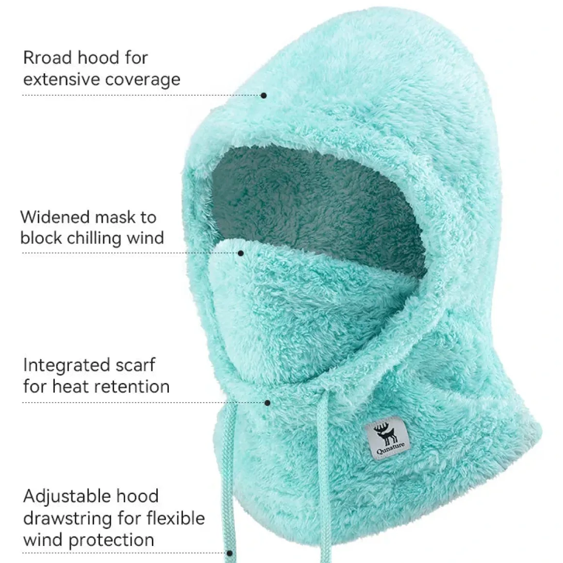 Qunature Thermal Fleece Helmet Liner – Windproof Balaclava Hood for Skiing and Winter Sports
