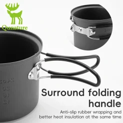 Qunature Ultra-Light Aluminum Camping Cookware Set with Nestable Design Handle