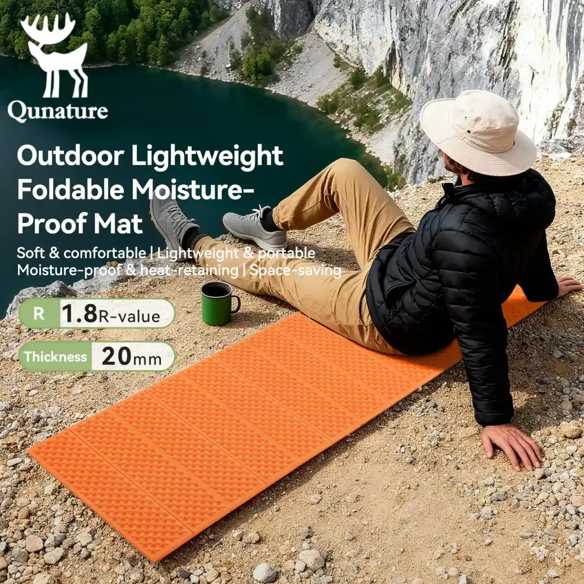 Qunature Ultralight Folding Sleeping Pad Waterproof R-Value 1.8