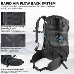 Qunature Waterproof Daypack Lightweight Hiking Backpack 30-35L