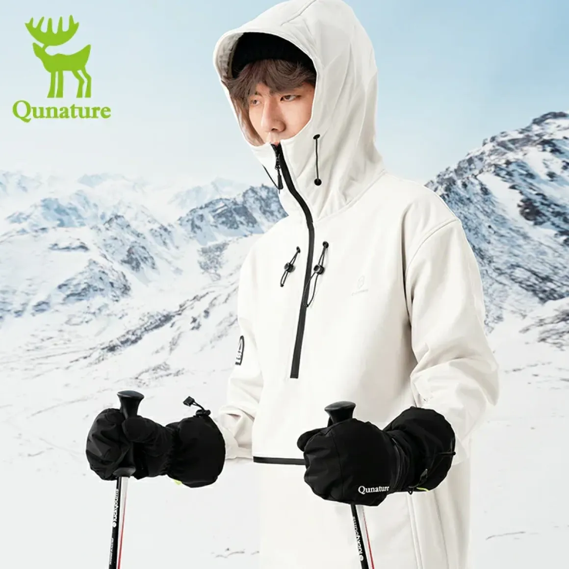 Qunature Windproof Waterproof Thermal Ski Gloves Double-Layer Insulation Touchscreen