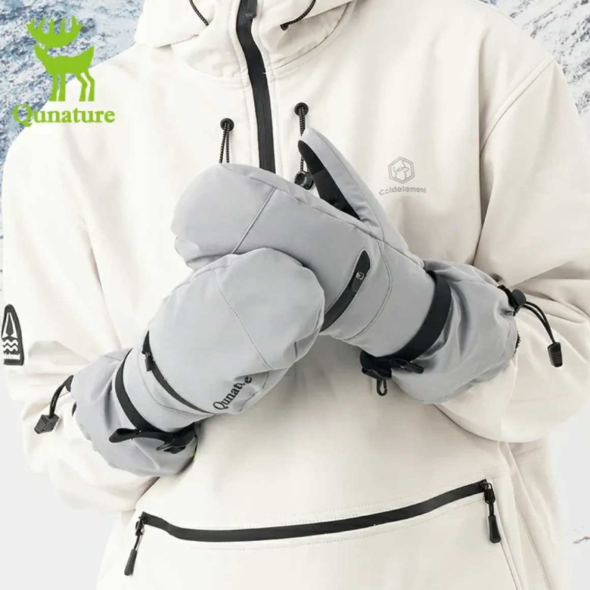 Qunature Windproof Waterproof Thermal Ski Gloves Double-Layer Insulation Touchscreen