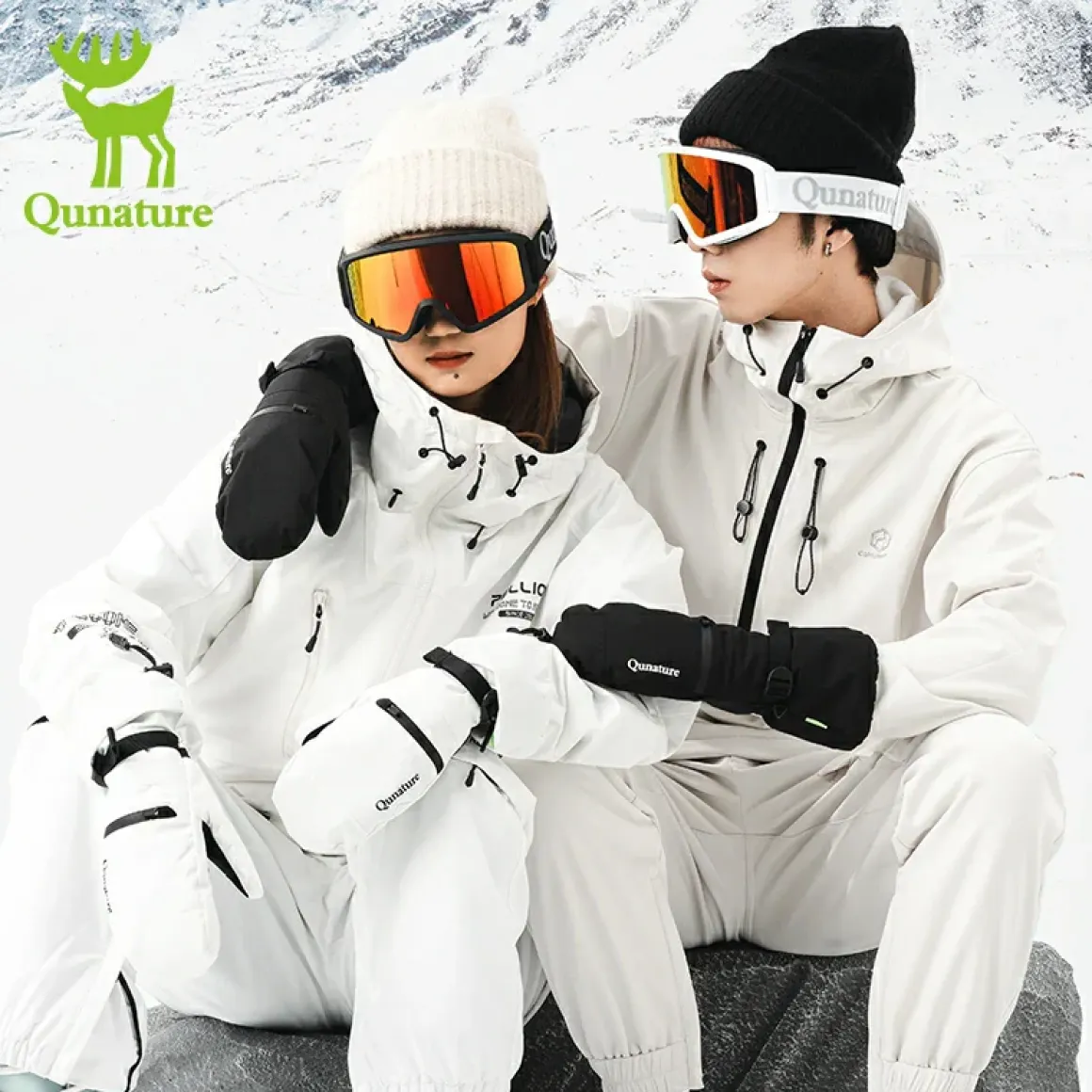 Qunature Windproof Waterproof Thermal Ski Gloves Double-Layer Insulation Touchscreen