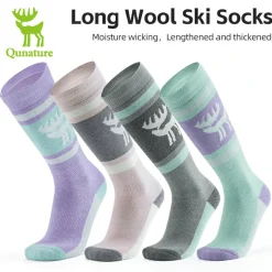 Qunature Wool Ski Socks Winter Warmth Shock Absorption for Skiing Comfort