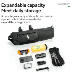 RideMate 100% Waterproof Bike Handlebar Bag 8L Double-sided Opening Expanded Capacity