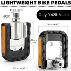ROCKBROS Aluminum Alloy Foldable Bike Pedals 9/16 with Lightweight Reflective Strips Non-Slip
