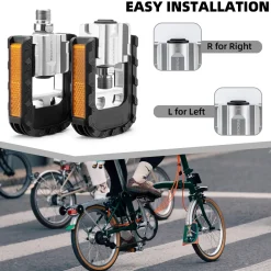 ROCKBROS Aluminum Alloy Foldable Bike Pedals 9/16 with Lightweight Reflective Strips Non-Slip