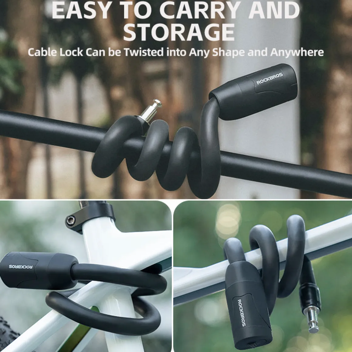 ROCKBROS Bicycle Memory Wire Spiral Steel Cable Lock – Twistable, Durable, Anti-Theft
