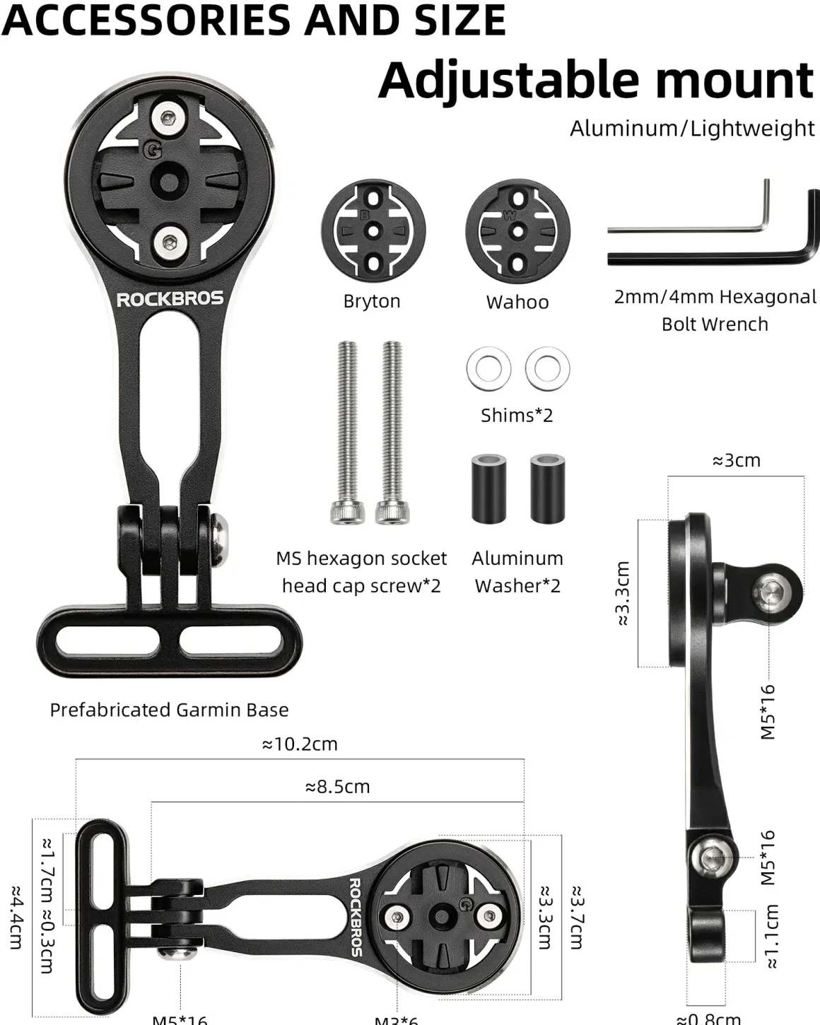 ROCKBROS Bike Computer Mount Out-Front Aluminum Integrated Bicycle Cycling Computer Mount