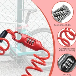 ROCKBROS Bike Lock Cable Combination Bicycle Lock - 6FT Long, Portable, Anti-Theft