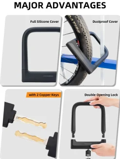 ROCKBROS Bike Lock Set Heavy Duty Bike U Lock with 4 Ft Security Steel Cable