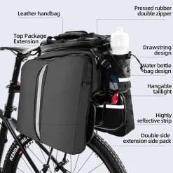 ROCKBROS Bike Rack Bag Waterproof Carbon Leather Rear Seat Cargo Pack 34L