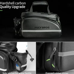 ROCKBROS Bike Rack Bag Waterproof Carbon Leather Rear Seat Cargo Pack 34L