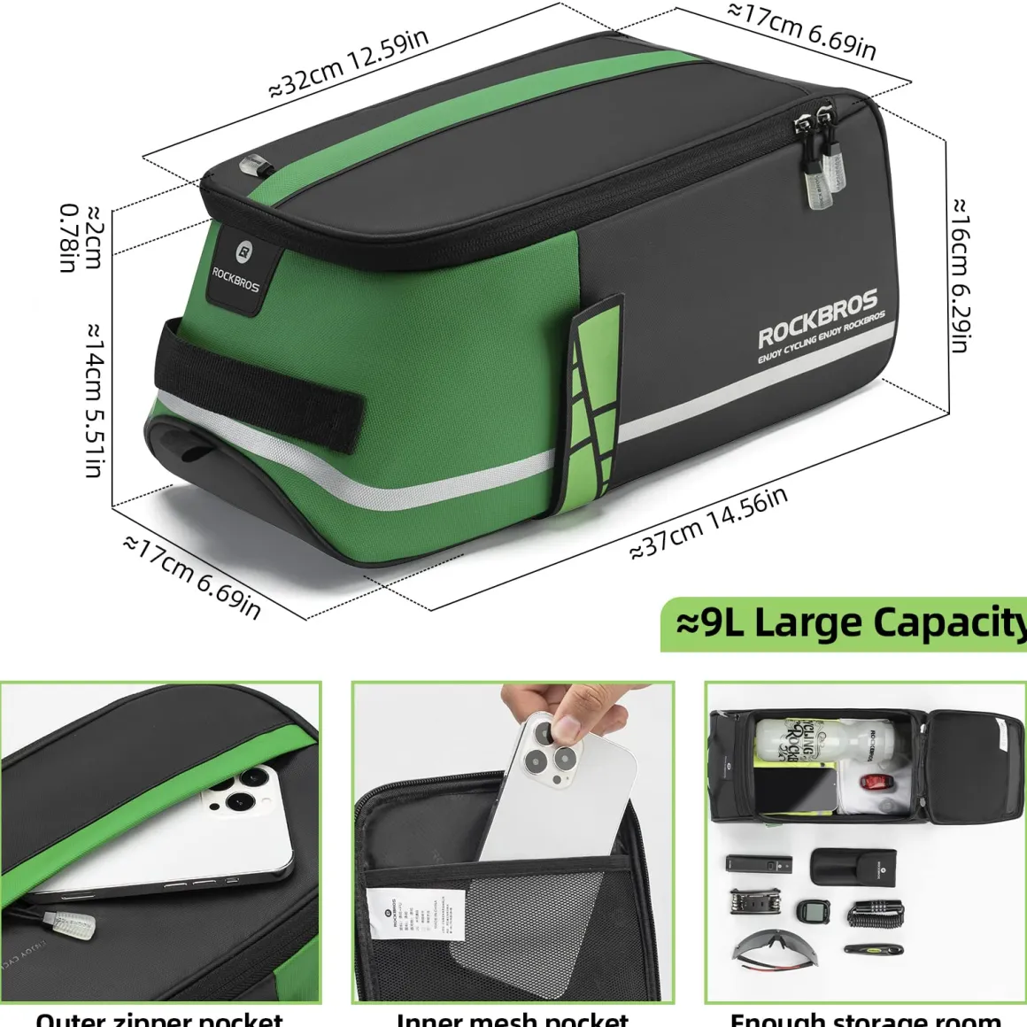 ROCKBROS Bike Rear Rack Bag Reflective Bicycle Saddle Bag Cycling Luggage Panniers with Shoulder Straps